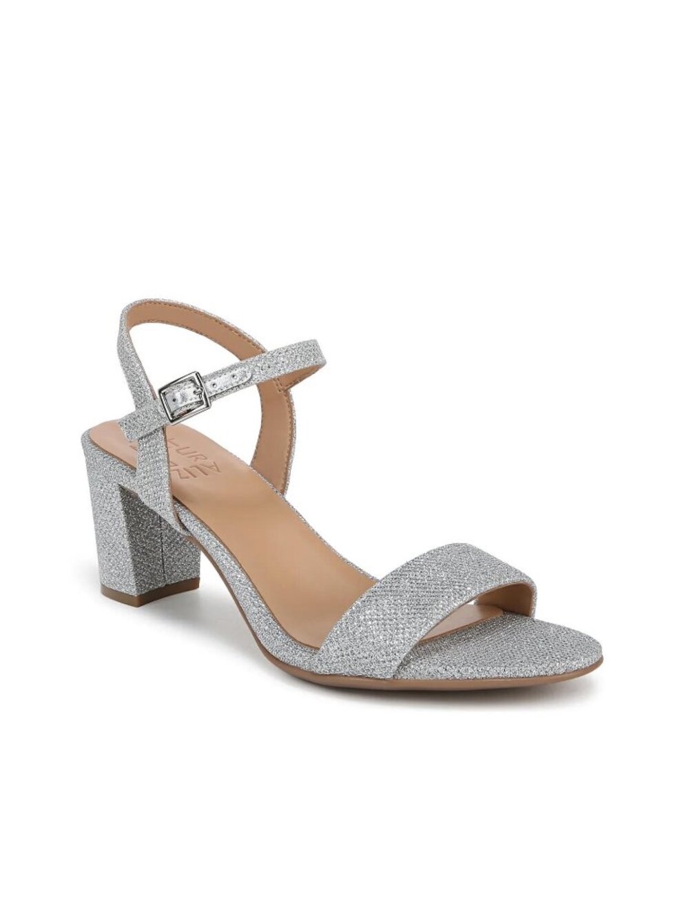 Naturalizer Bristol Silver Glitter Block Heel Sandals Size 9 M